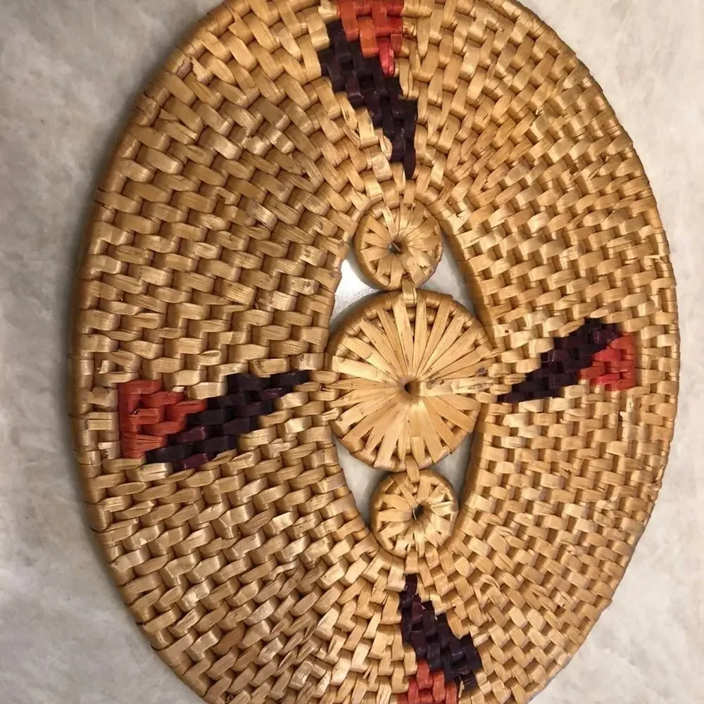 Vintage Woven trivet flat basket wall decor native